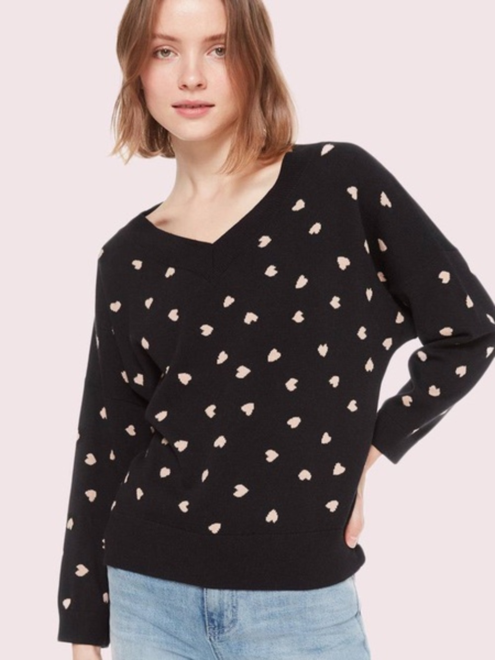 Kate Spade New York Black Heart-Print V-Neck Women's Sweater